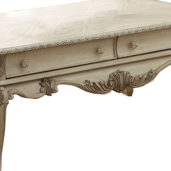 19 Inch 2 Drawer Traditional Wooden Coffee Table, Antique White - BM191257