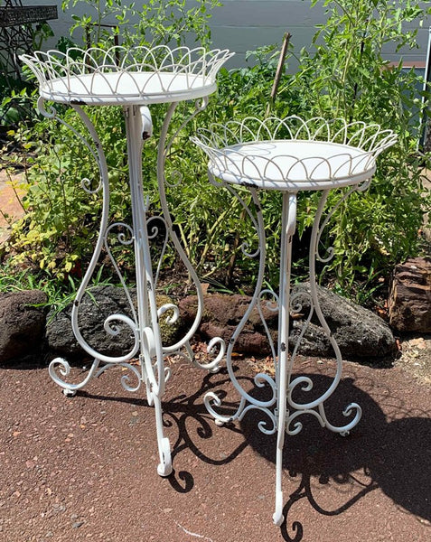 Set of 2 Iron Plant Stands "Tatiana" in Antique White