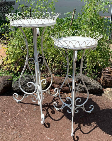 Set of 2 Iron Plant Stands "Tatiana" in Antique White