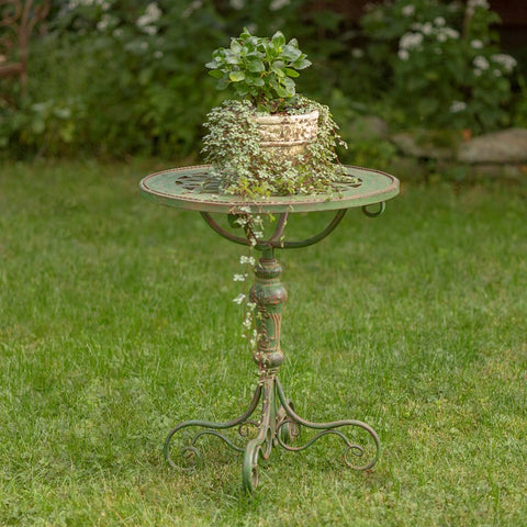 Small Round Iron Garden Table "Paris 1968" in Antique Green