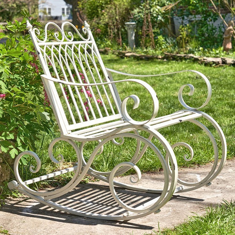 Iron Rocking Garden Arm Chair "Tatiana" in Antique White