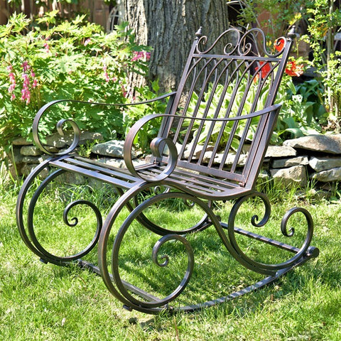 Iron Rocking Garden Arm Chair "Tatiana" in Bronze