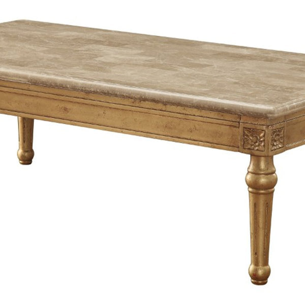 20" Floral Carved Wood And Marble Coffee Table, Gold