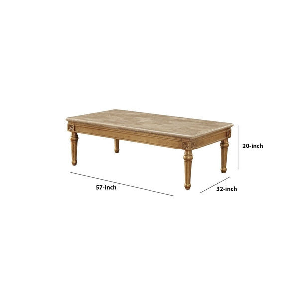 20" Floral Carved Wood And Marble Coffee Table, Gold