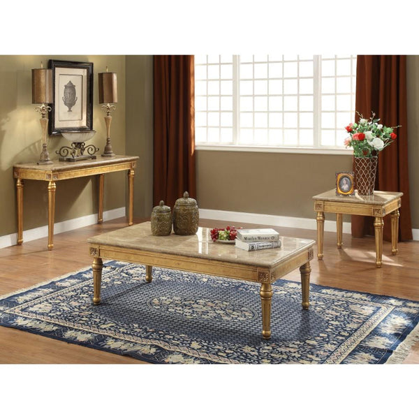 20" Floral Carved Wood And Marble Coffee Table, Gold