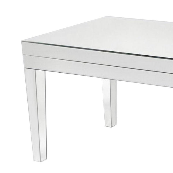 21 Inch Beveled Mirror Wood Coffee Table, Silver - BM229410