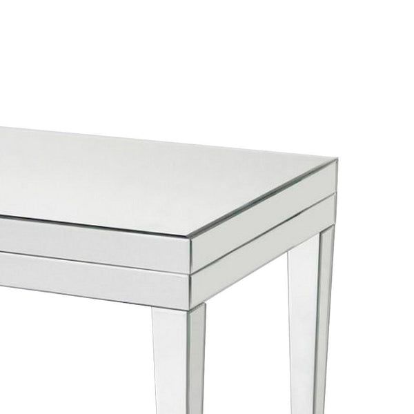 21 Inch Beveled Mirror Wood Coffee Table, Silver - BM229410