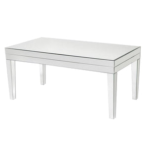 21 Inch Beveled Mirror Wood Coffee Table, Silver - BM229410