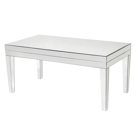 21 Inch Beveled Mirror Wood Coffee Table, Silver - BM229410