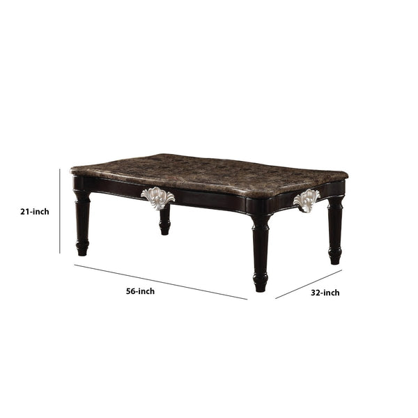 21" Rectangular Textured Marble Top Coffee Table, Brown