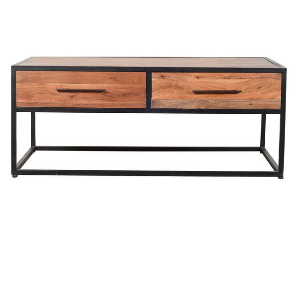 2 Drawer Industrial Metal Coffee Table With Wooden Tile Top, Brown And Black - UPT-197873