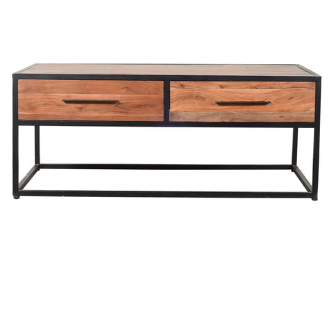 2 Drawer Industrial Metal Coffee Table With Wooden Tile Top, Brown And Black - UPT-197873