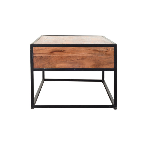 2 Drawer Industrial Metal Coffee Table With Wooden Tile Top, Brown And Black - UPT-197873