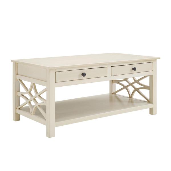 2 Drawer Wooden Coffee Table With Geometric Sides