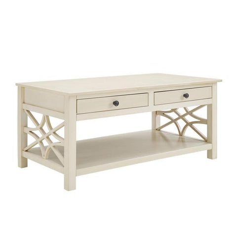 2 Drawer Wooden Coffee Table With Geometric Sides