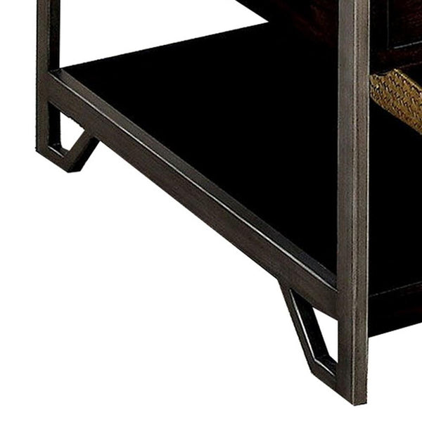 2 Drawer Wooden Coffee Table With Open Shelf, Dark Brown - BM233788