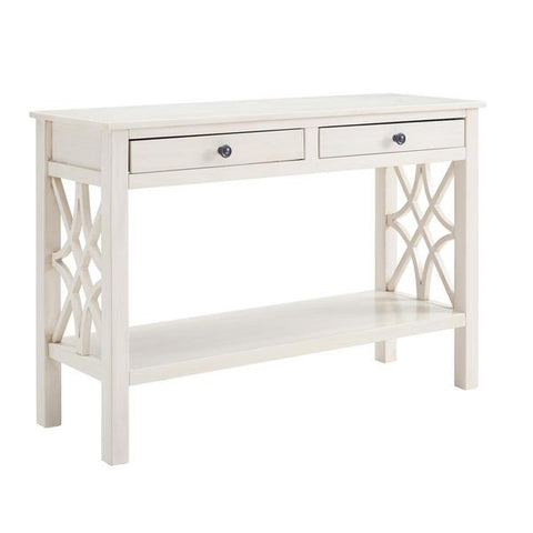 2 Drawer Wooden Console Table With Geometric Side Panels,Antique White - BM144393