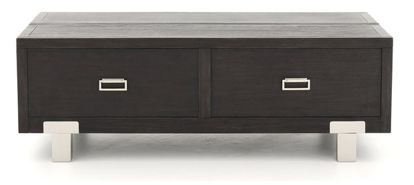 2 Drawer Wooden Rectangular Lift Top Cocktail Table With Metal Feet, Black - BM226561