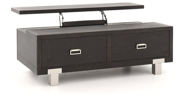 2 Drawer Wooden Rectangular Lift Top Cocktail Table With Metal Feet, Black - BM226561