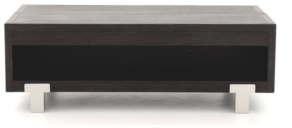 2 Drawer Wooden Rectangular Lift Top Cocktail Table With Metal Feet, Black - BM226561