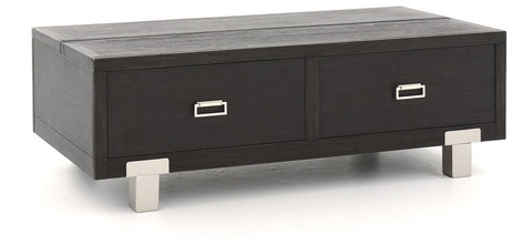 2 Drawer Wooden Rectangular Lift Top Cocktail Table With Metal Feet, Black - BM226561