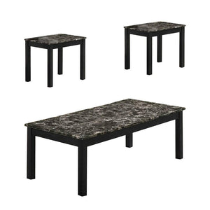 3 Piece Coffee Table And End Table With Faux Marble Top, Black - BM233098