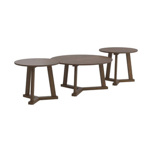 3 Piece Round Wooden Coffee Table And End Table With Tripod Base, Brown - BM233248