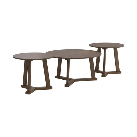 3 Piece Round Wooden Coffee Table And End Table With Tripod Base, Brown - BM233248