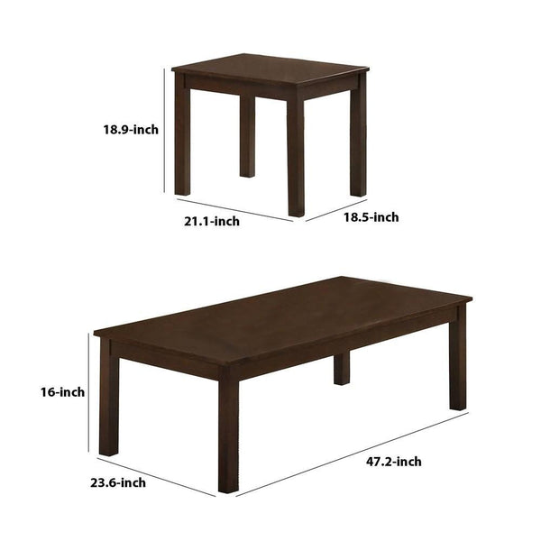 3 Piece Transitional Coffee Table And End Table With Block Legs, Gray - BM233095