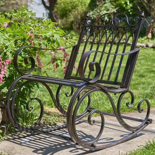 Iron Rocking Garden Arm Chair "Tatiana" in Bronze