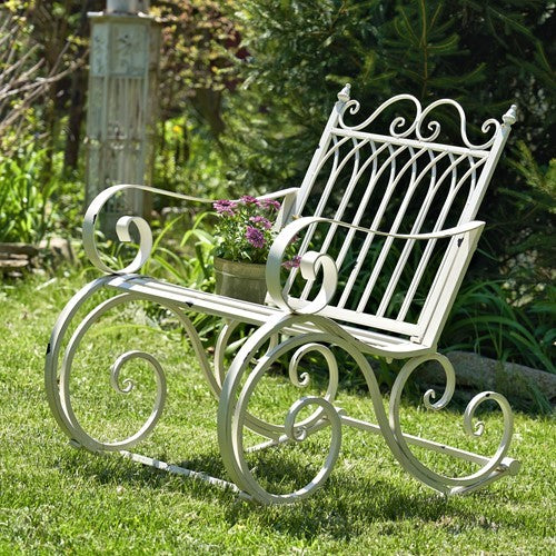 Iron Rocking Garden Arm Chair "Tatiana" in Antique White