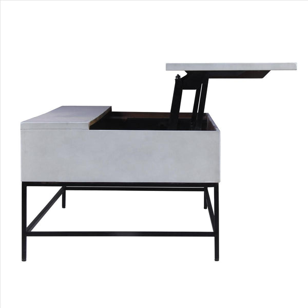 46 Inch Lift Top Storage Mango Wood Coffee Table With Tubular Metal Base,Gray And Black