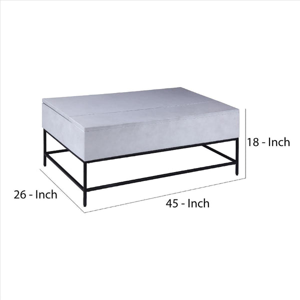 46 Inch Lift Top Storage Mango Wood Coffee Table With Tubular Metal Base,Gray And Black