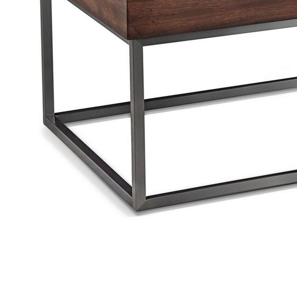 48 Inches Marble Top Coffee Table With Storage Slot, White And Brown