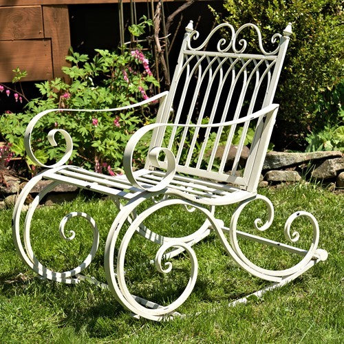 Iron Rocking Garden Arm Chair "Tatiana" in Antique White