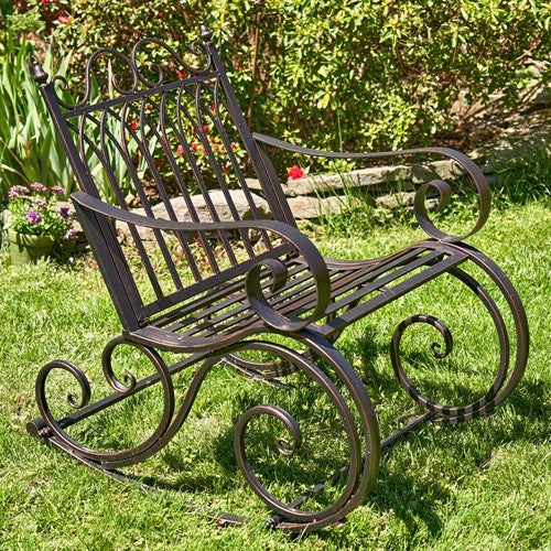 Iron Rocking Garden Arm Chair "Tatiana" in Bronze