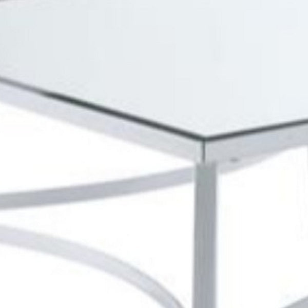 18 Inch Metal Coffee Table With Mirrored Glass Top, Silver