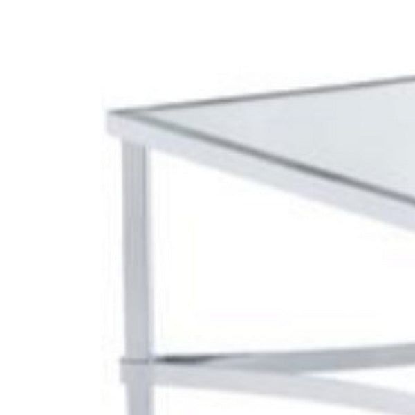 18 Inch Metal Coffee Table With Mirrored Glass Top, Silver