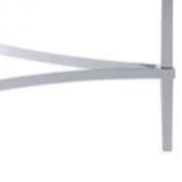 18 Inch Metal Coffee Table With Mirrored Glass Top, Silver