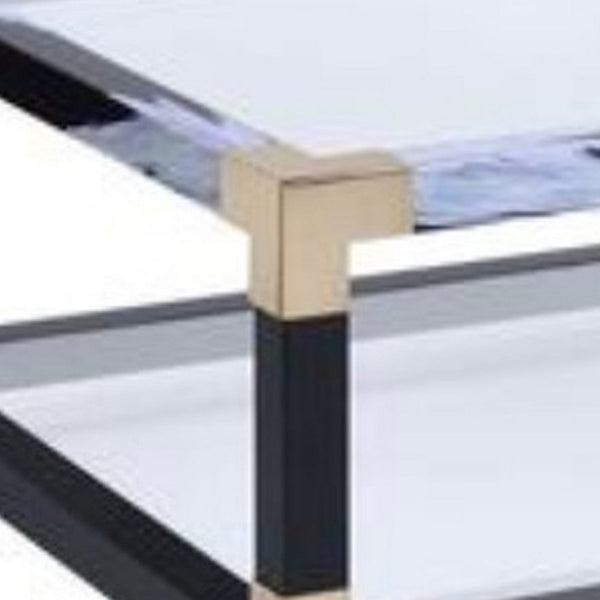 34 Inch Glass Top Rectangular Metal Coffee Table, Black