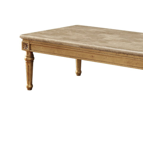 20" Floral Carved Wood And Marble Coffee Table, Gold