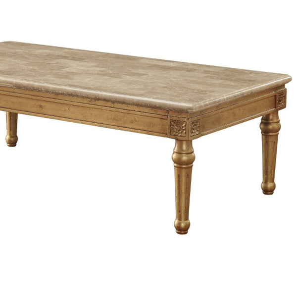 20" Floral Carved Wood And Marble Coffee Table, Gold