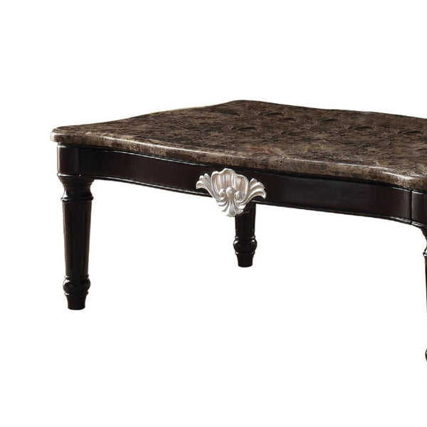 21" Rectangular Textured Marble Top Coffee Table, Brown