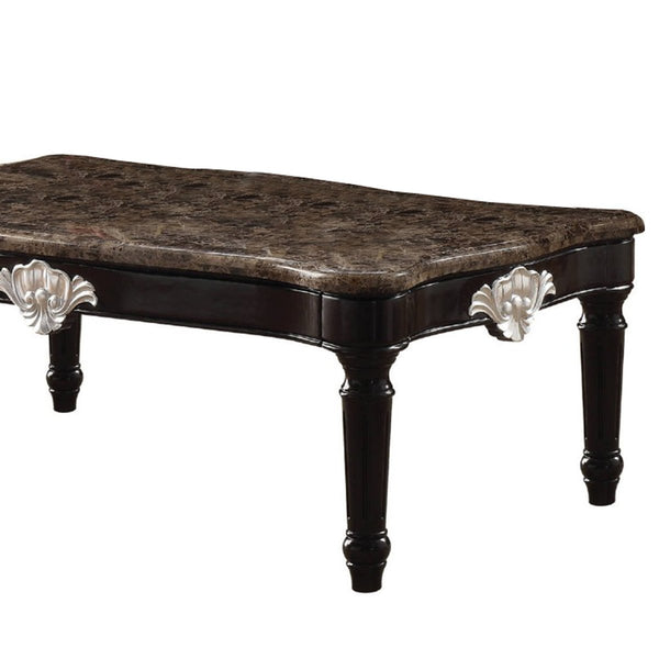21" Rectangular Textured Marble Top Coffee Table, Brown