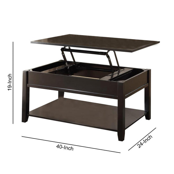 19 Inch Lift Top Cocktail Table With Bottom Shelf, Black - BM156815