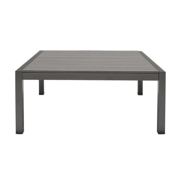 Aluminum Frame Outdoor Coffee Table With Square Wooden Top, Gray