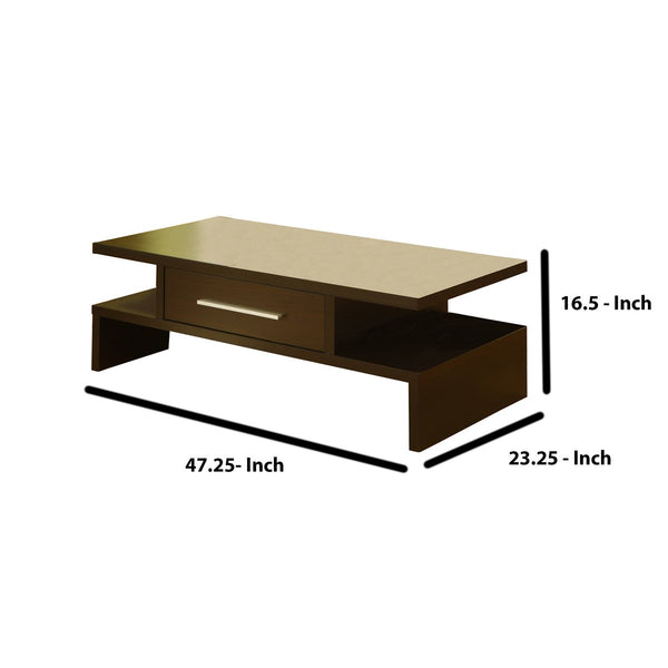 Unique Style Coffee Table With Bar Handle Drawer, Brown