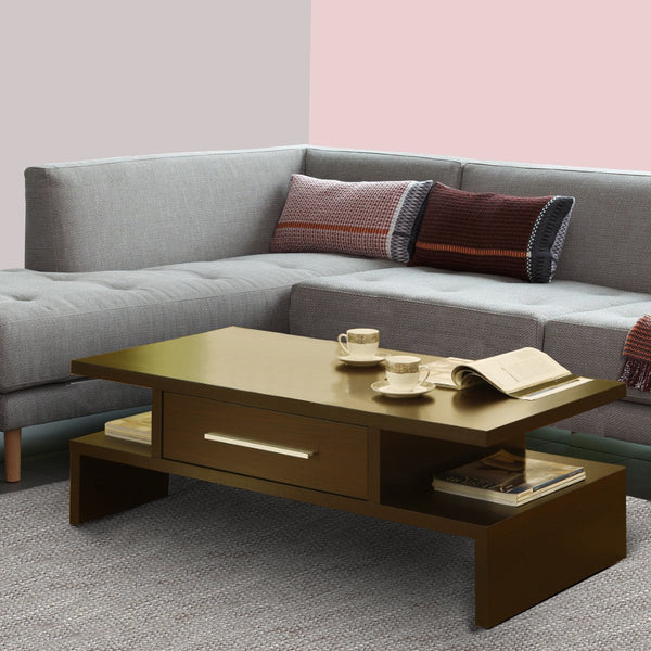 Unique Style Coffee Table With Bar Handle Drawer, Brown