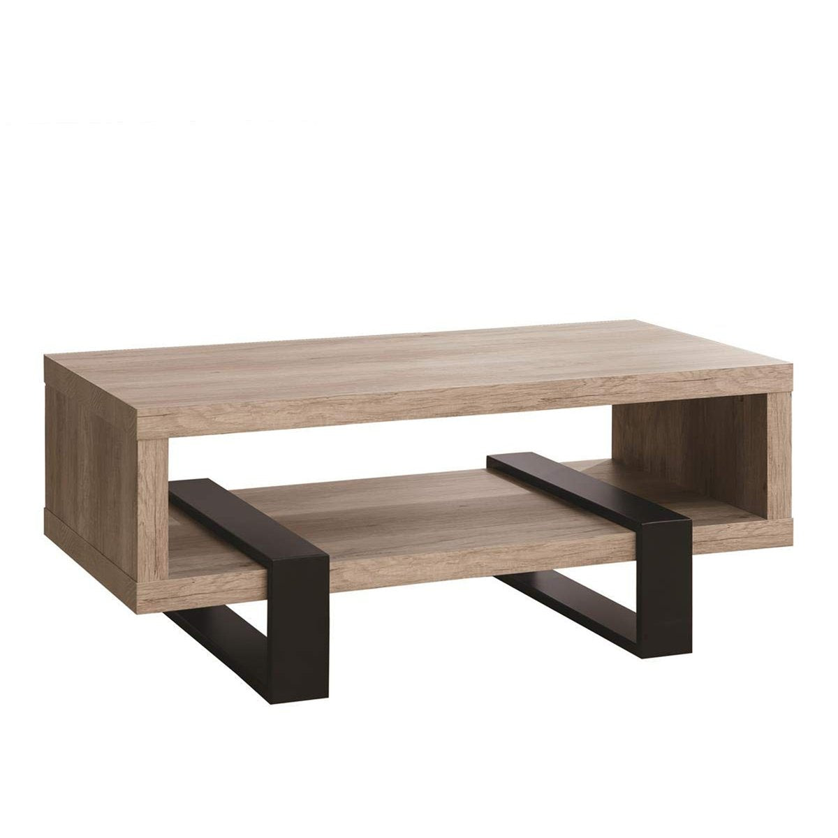 Modern Driftwood Open Shelf Coffee Table, Gray And Brown