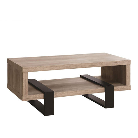 Modern Driftwood Open Shelf Coffee Table, Gray And Brown